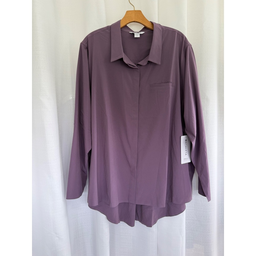 Athleta Urbanite Top 2.0 Purple Button Up Long Sleeve Shirt Plus Size 2X NWT